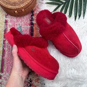 UGG Red Disquette Slippers 8 Style 1122550 Platform Slip On Fleece Sheepskin